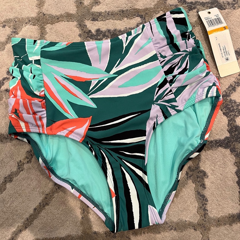 high waisted swim bottoms in attractive floral pattern